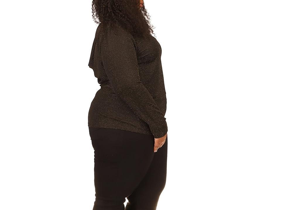 MICHAEL Michael Kors Plus Size Long Sleeve Cowl Back Top (Black Women's Clothing Product Image