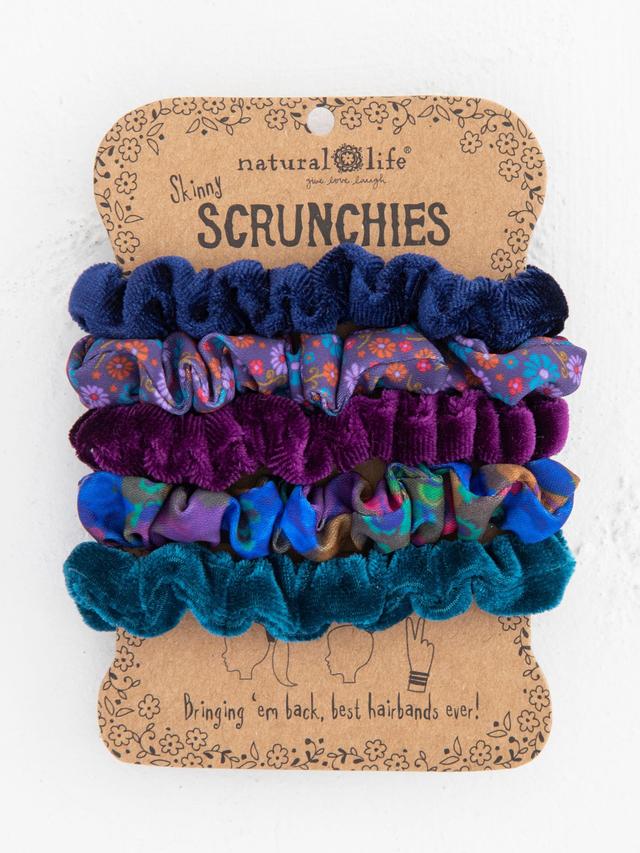 Print and Velvet Scrunchies, Set of 5 - Navy Product Image