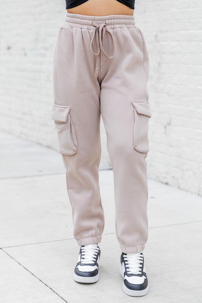 On The Go Taupe Fleece Cargo Jogger FINAL SALE Product Image