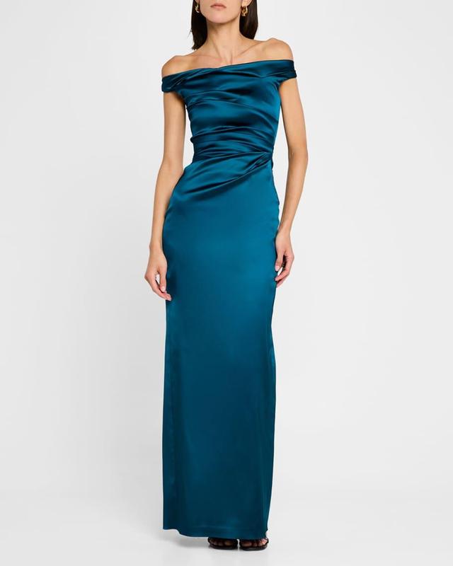 Off-The-Shoulder Draped Stretch Satin Duchesse Gown Product Image