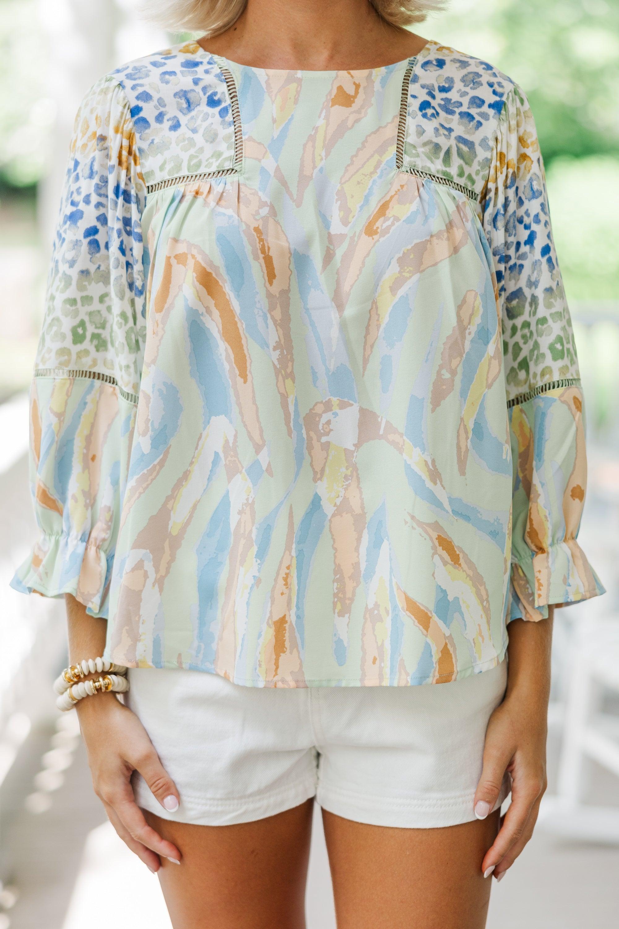 Good Idea Sage Green Mixed Print Blouse Female Product Image