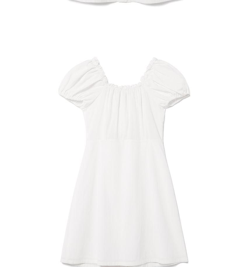 Ruched Buttoned A-Line Dress (White) Product Image