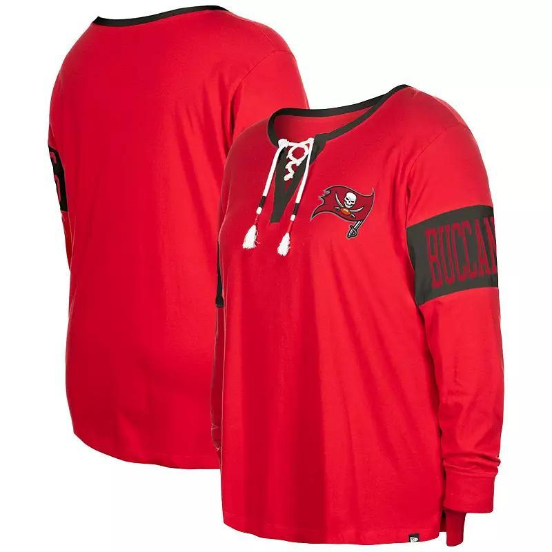 Womens New Era Tampa Bay Buccaneers Plus Size Lace-Up Notch Neck Long Sleeve T-Shirt Product Image