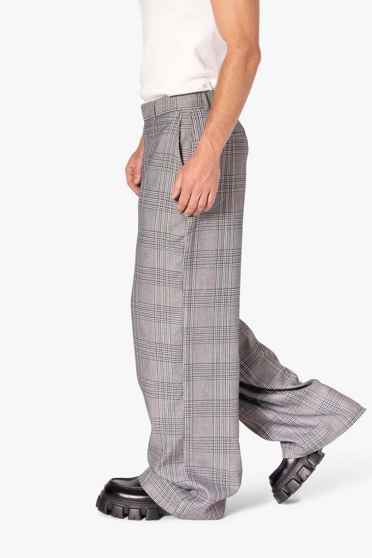 Plaid Baggy Suit Pants - Black/Grey Product Image