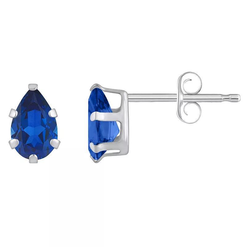 Celebration Gems 10k Gold Pear Shape Lab-Created Sapphire Stud Earrings, Womens, Blue Product Image