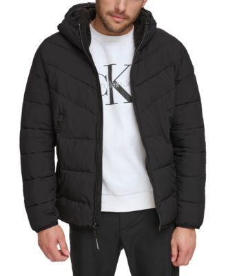 Calvin Klein Mens Chevron Stretch Jacket With Sherpa Lined Hood Product Image