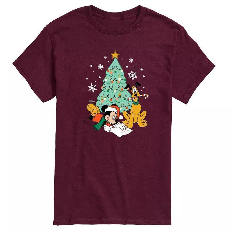 Disneys Mickey Mouse & Pluto Mens Christmas Tree Graphic Tee Product Image