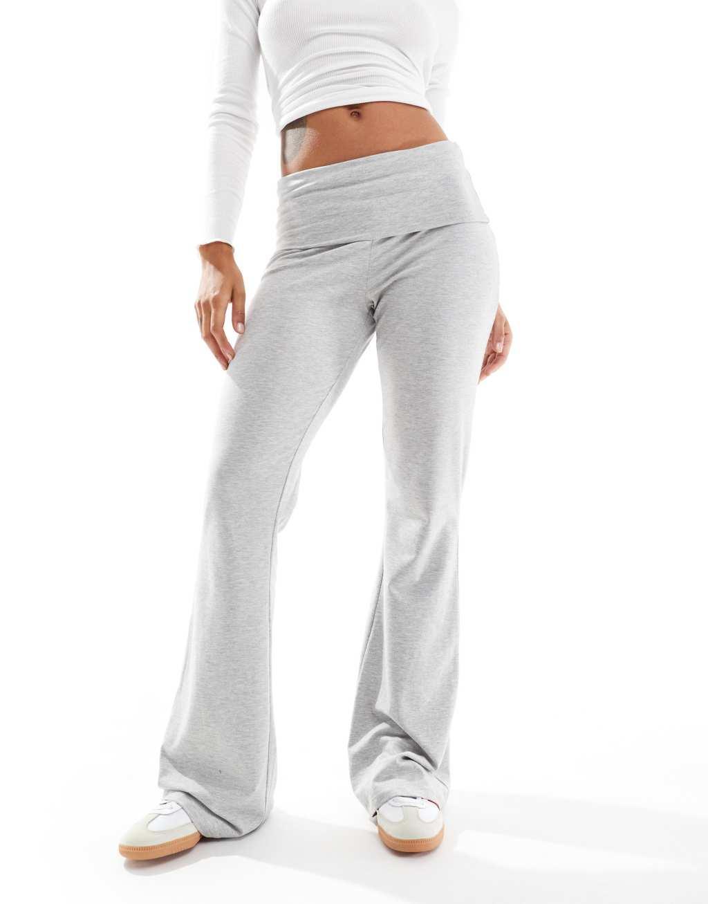 Pieces wellness fold over flared yoga pants in light heather gray Product Image