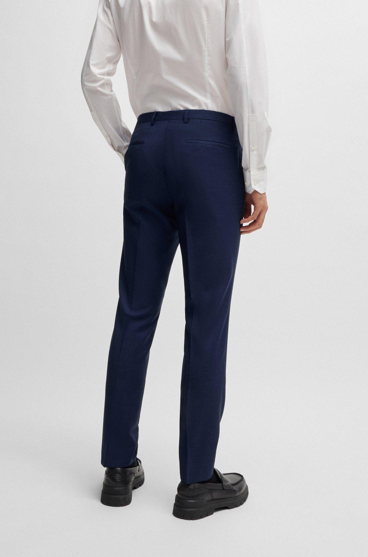 HUGO - Extra-slim-fit suit trousers in melange wool - Dark Blue Product Image