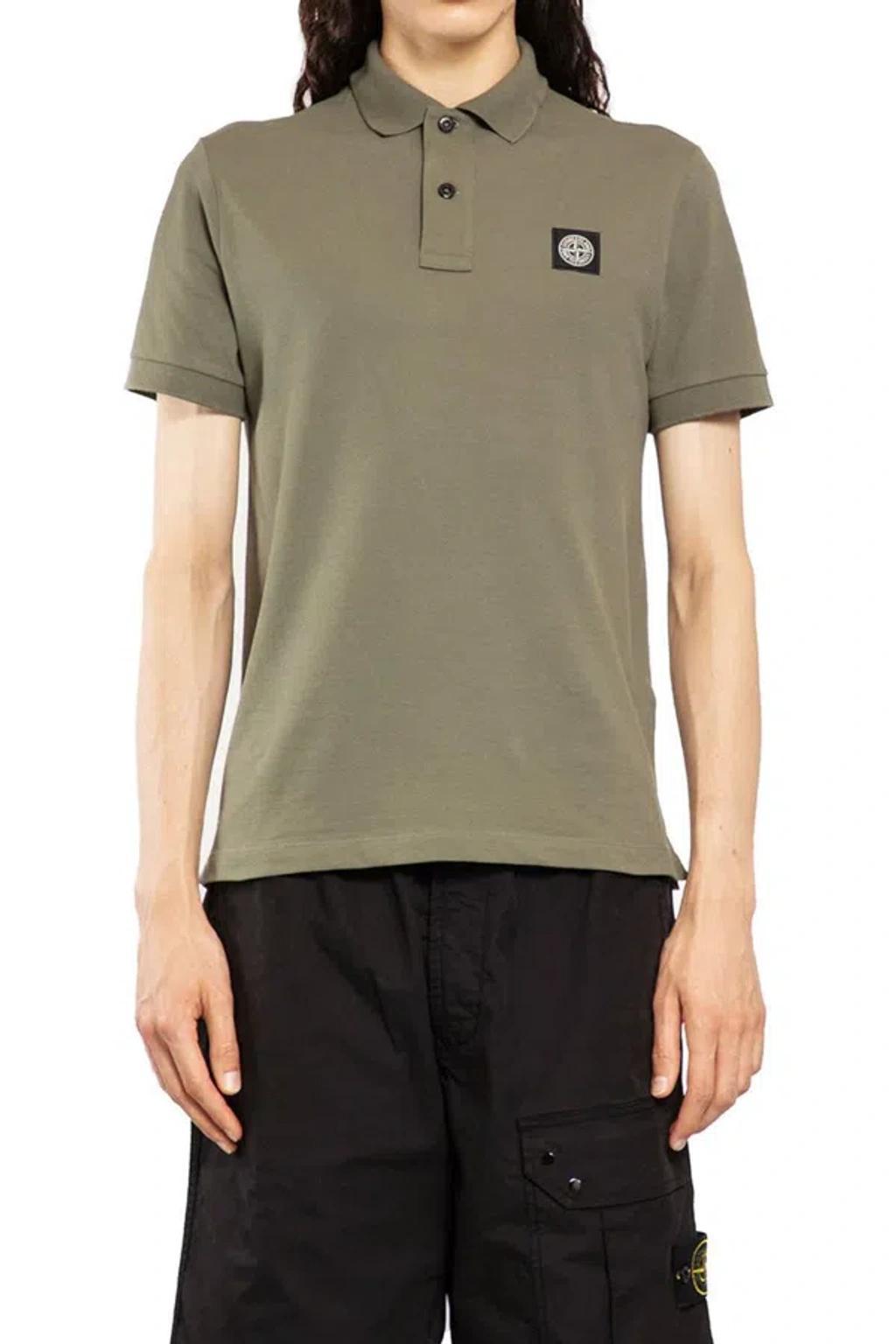 STONE ISLAND Green Piqué Slim Fit Polo Shirt In Brown Product Image