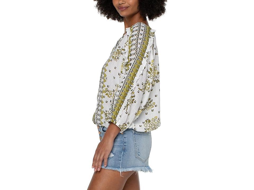 Liverpool Los Angeles Ruffle Sleeve Dolman Popover (Geo Floral Print) Women's Clothing Product Image