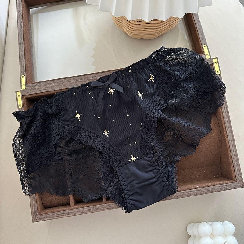 Star Embroidered Lace Trim Panty Product Image