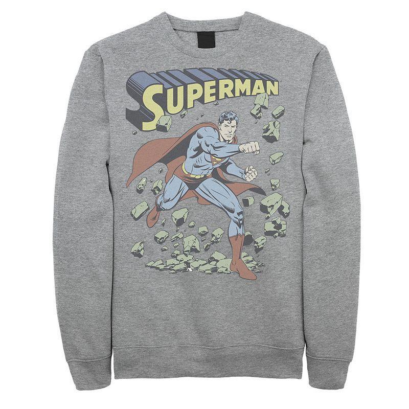 Mens DC Comics Superman With Rocks Vintage Poster Sweatshirt Blue Product Image