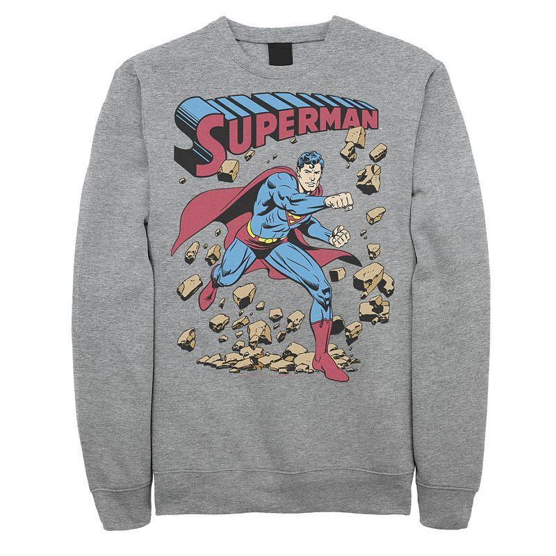 Mens DC Comics Superman Smash Rocks Vintage Poster Sweatshirt Blue Product Image