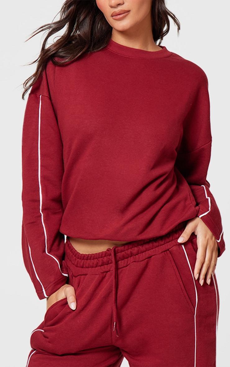 Dark Red Contrast Piping Detail Sweatshirt Product Image