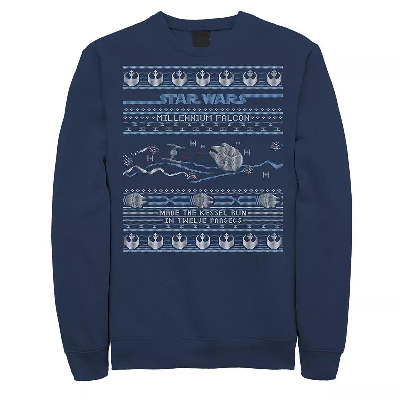 Mens Star Wars Falcon Kessel Run Ugly Christmas Sweater Sweatshirt Blue Product Image