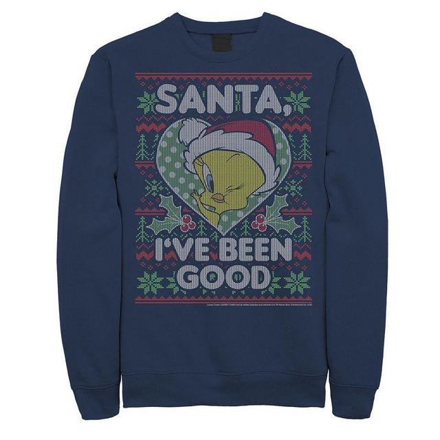 Mens Looney Tunes Christmas Tweety Santa Ive Been Good Sweatshirt Blue Product Image