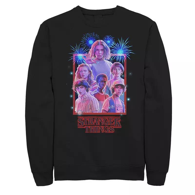 Mens Netflix Stranger Things Group Shot Fireworks Poster Sweatshirt Product Image