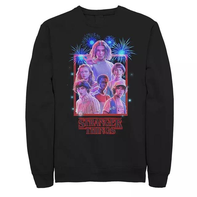 Mens Netflix Stranger Things Group Shot Fireworks Poster Sweatshirt Black Product Image