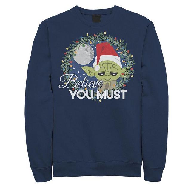 Mens Star Wars Santa Yoda Believe You Must Sweatshirt Blue Product Image