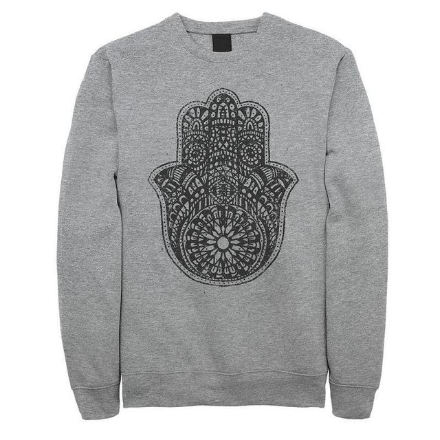 Mens Distressed Hamsa Symbol Graphic Fleece Pullover Athletic Grey Product Image