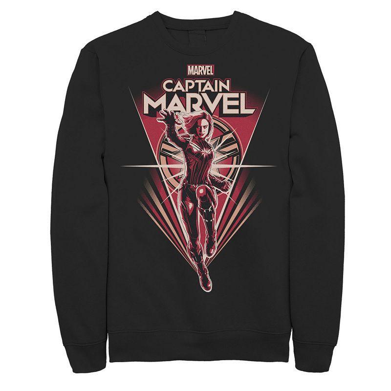 Mens Marvel Marvel Captain Marvel Retro Style Flight Graphic Fleece Pullover Black Product Image