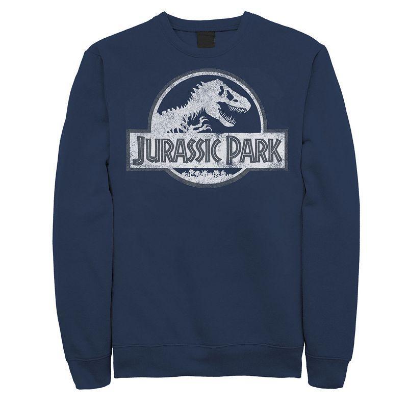 Mens Jurassic Park White Distressed Circle Logo Fleece Graphic Pullover Blue Product Image