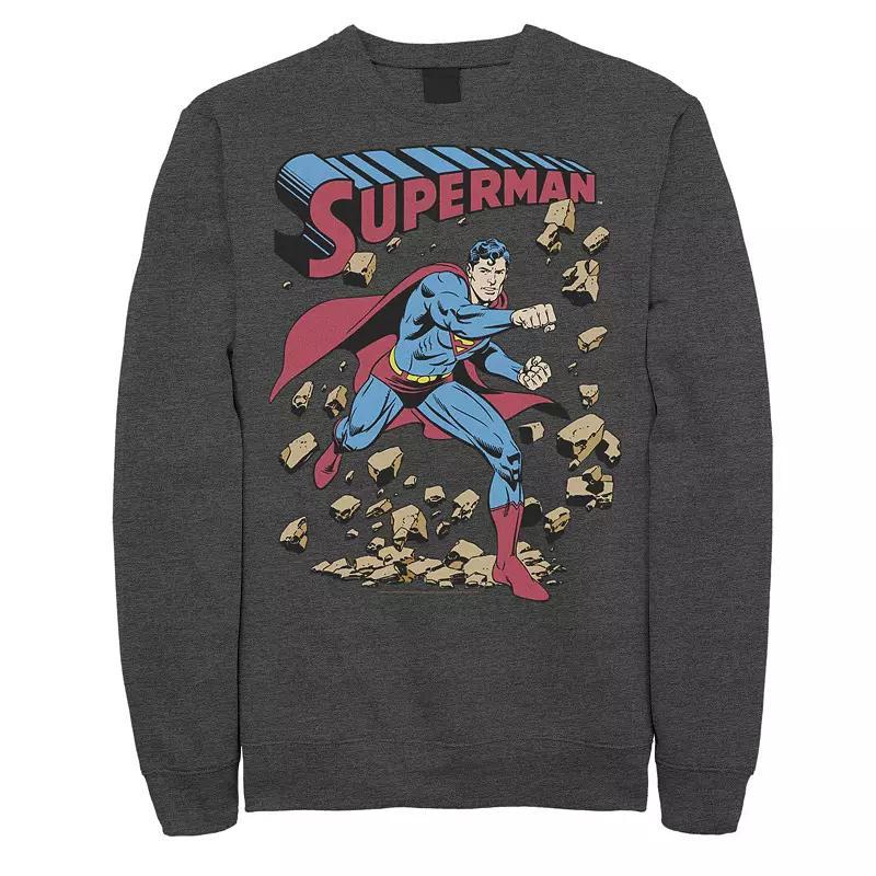 Mens DC Comics Superman Smash Rocks Vintage Poster Sweatshirt Blue Product Image