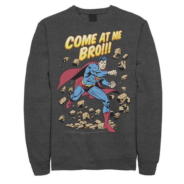 Mens DC Comics Superman Come At Me Bro Text Poster Graphic Fleece Pullover Athletic Grey Product Image