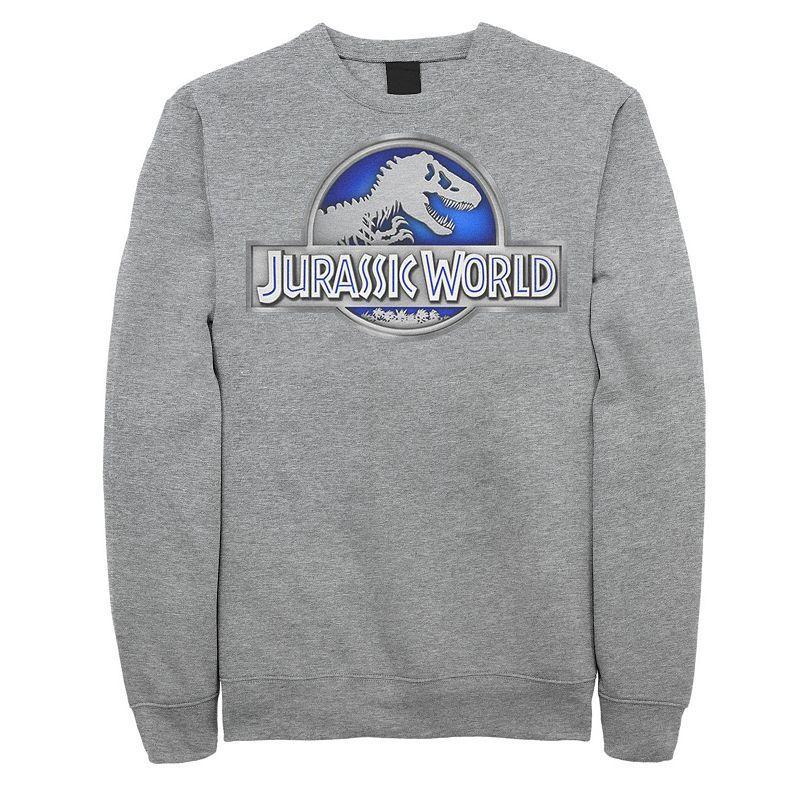 Mens Jurassic World Classic Blue Glow Fossil Logo Fleece Pullover Athletic Grey Product Image