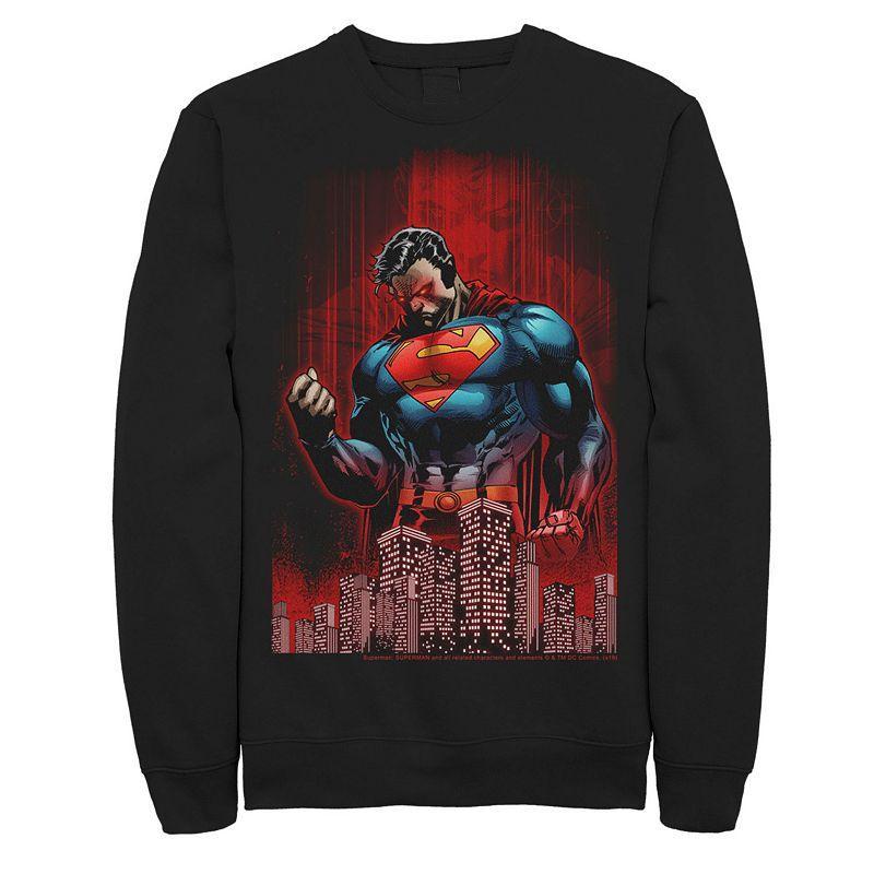 Mens DC Comics Superman Power Flex Skyline Comic Poster Sweatshirt Product Image