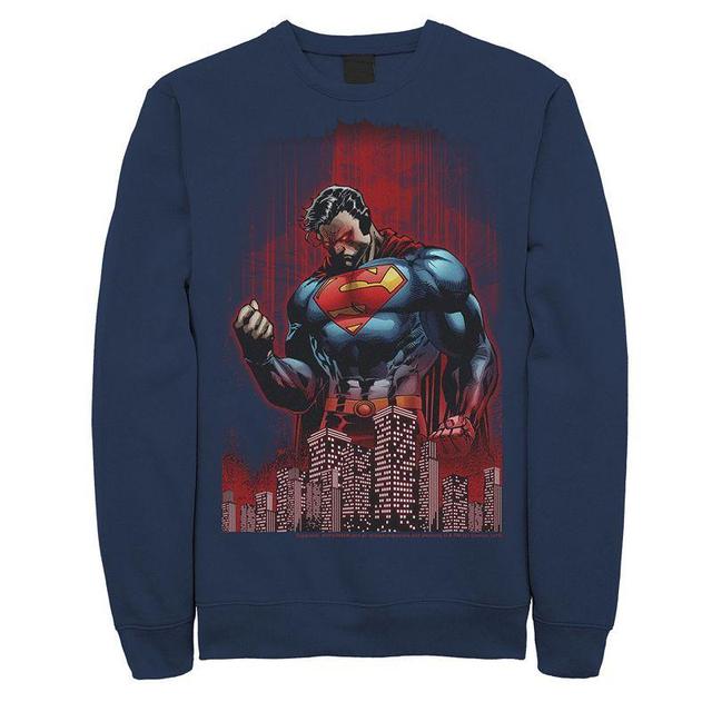 Mens DC Comics Superman Power Flex Skyline Comic Poster Sweatshirt Blue Product Image