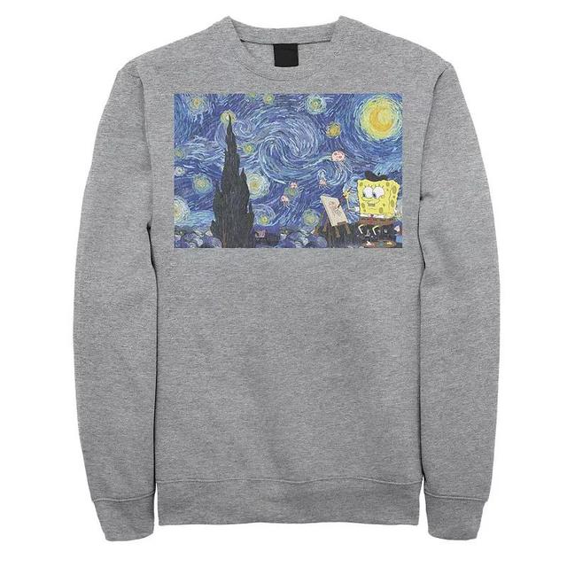 Mens Nickelodeon SpongeBob SquarePants Starry Night Painting Sweatshirt Athletic Grey Product Image