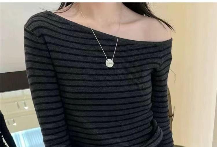 Long-Sleeve Boat Neck Knit Top Product Image