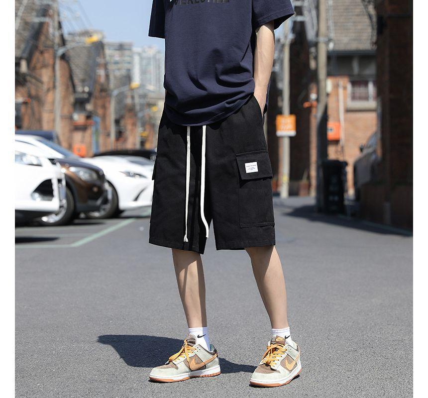 Drawstring Waist Applique Cargo Shorts Product Image