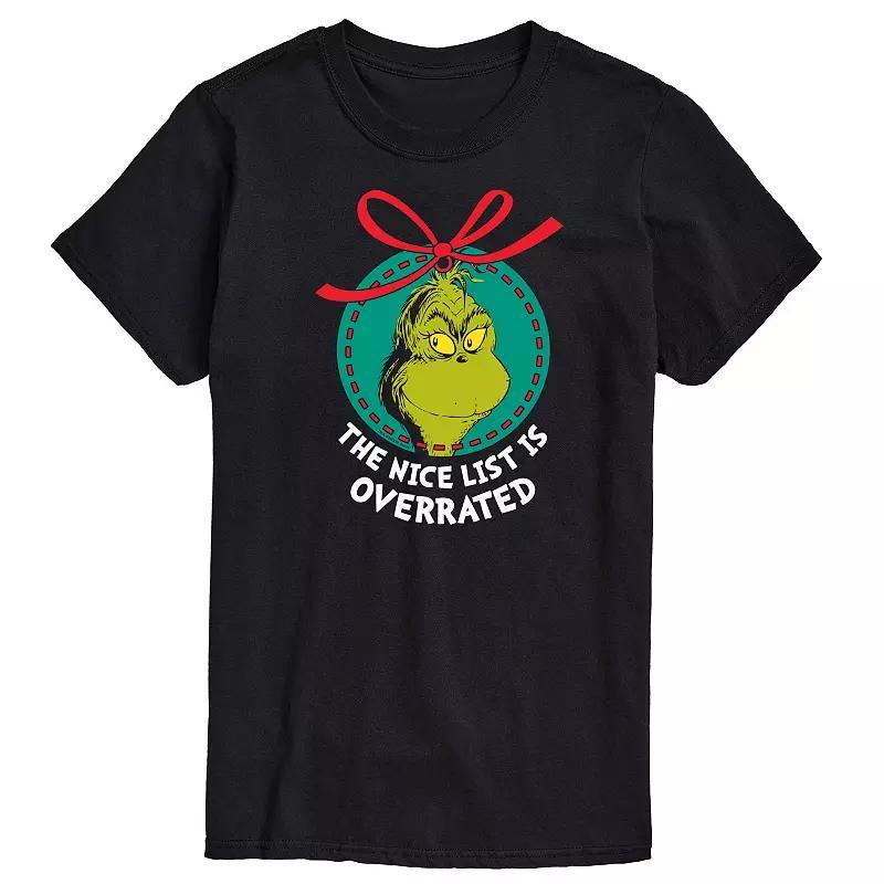 Big & Tall Dr. Seuss The Grinch Nice List Overrated Graphic Tee, Mens Product Image