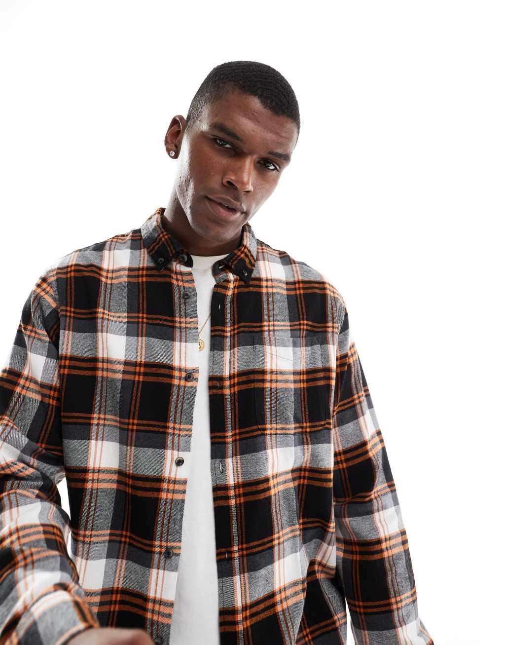 Jack & Jones brushed check shirt in navy & red Product Image