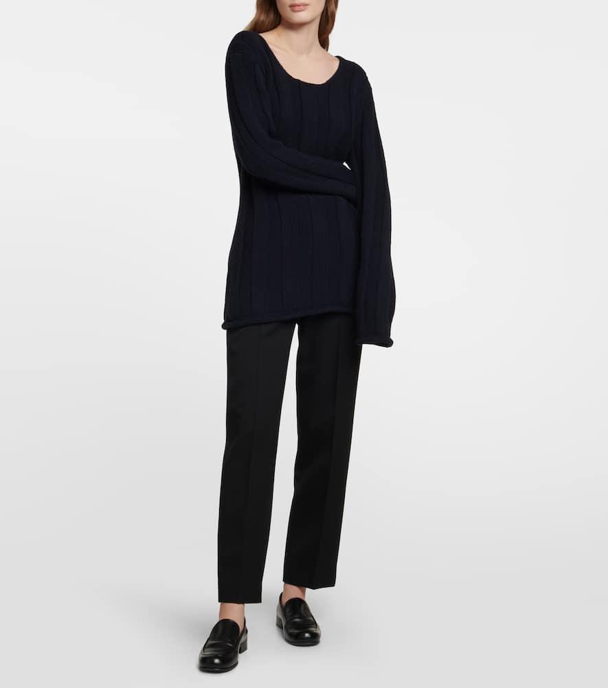 THE ROW Ribbed-knit Wool Sweater In Blue Product Image