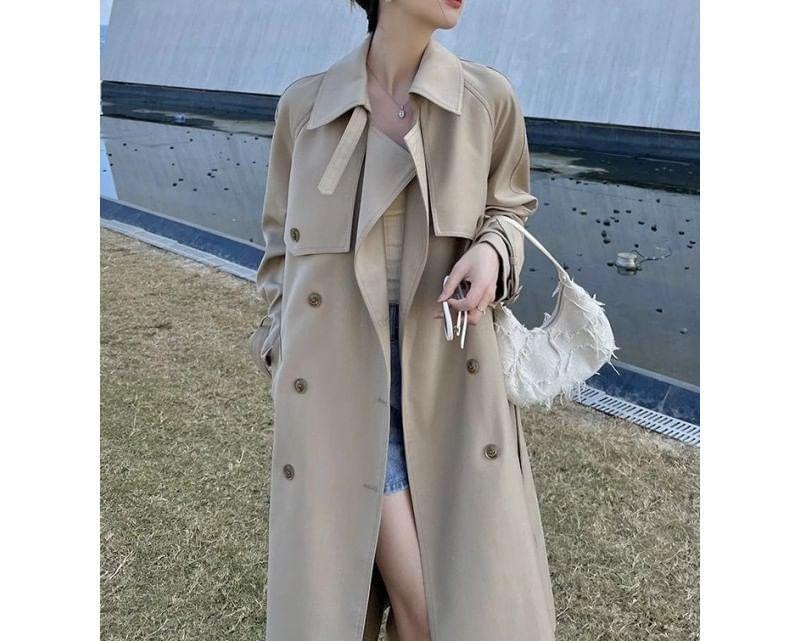 Collar Plain Midi Double-Breasted Trench Coat Product Image