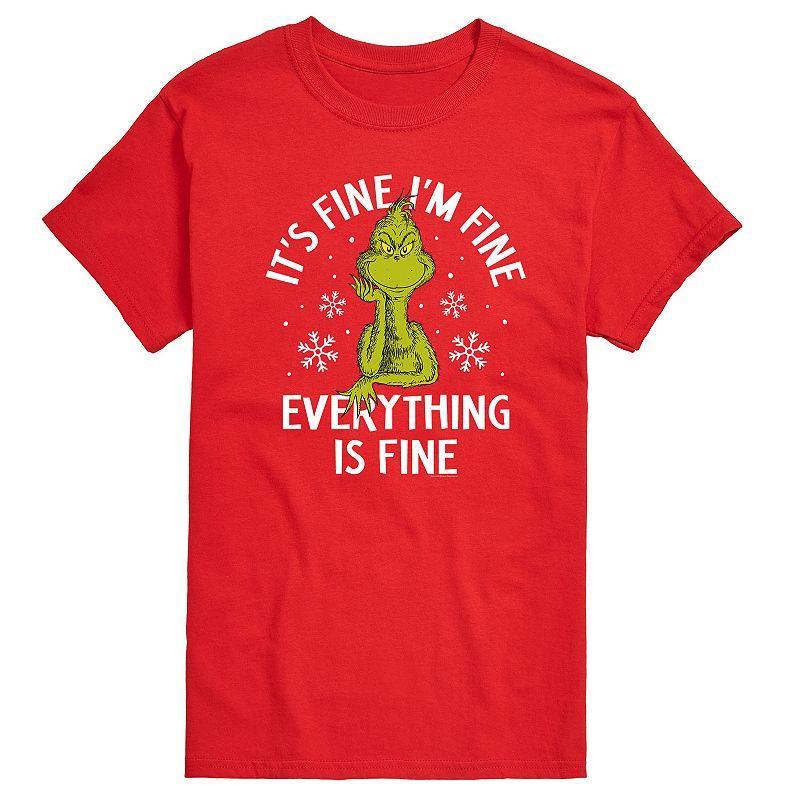 Mens Dr. Seuss The Grinch Its Fine Tee Grey Red Product Image