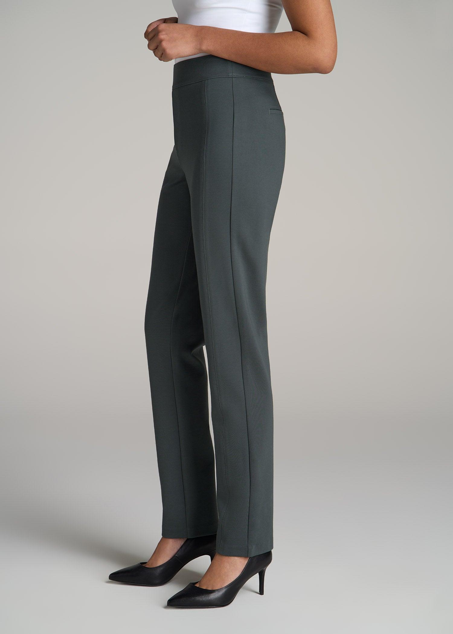 Pull-on Slim Dress Pants for Tall Women in Soft Green Female Product Image