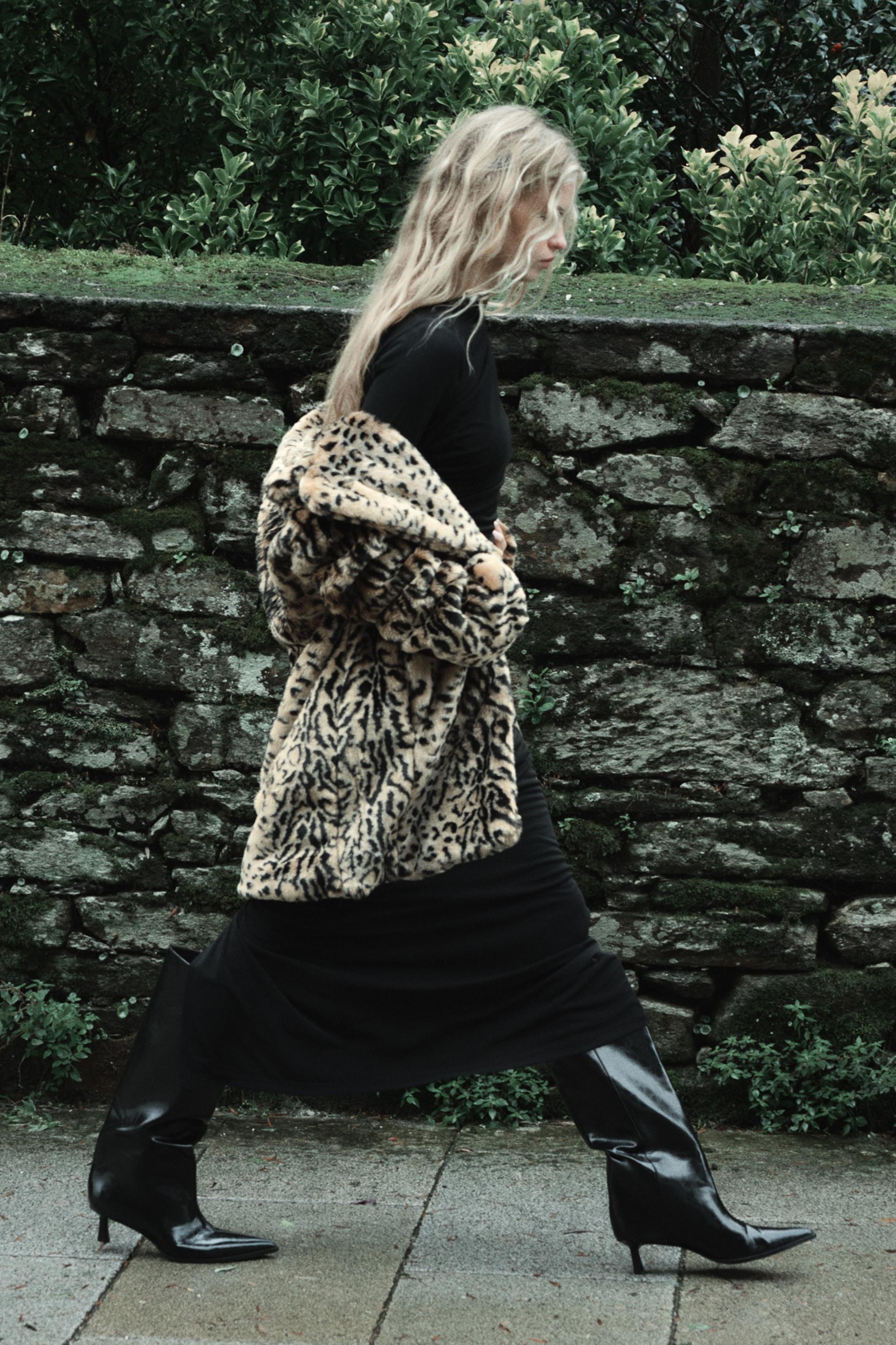 FAUX FUR ANIMAL PRINT COAT Product Image