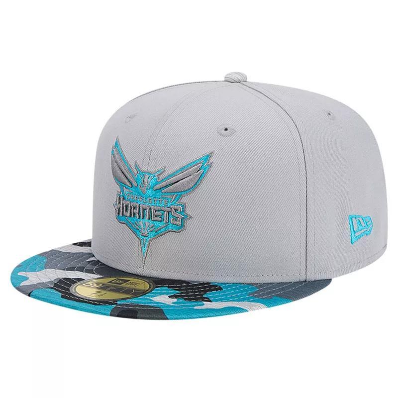 Mens New Era Gray Charlotte Hornets Active Color Camo Visor 59FIFTY Fitted Hat Product Image