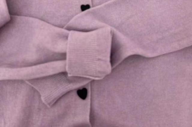 Crew Neck Plain Heart Buttoned Cardigan Product Image