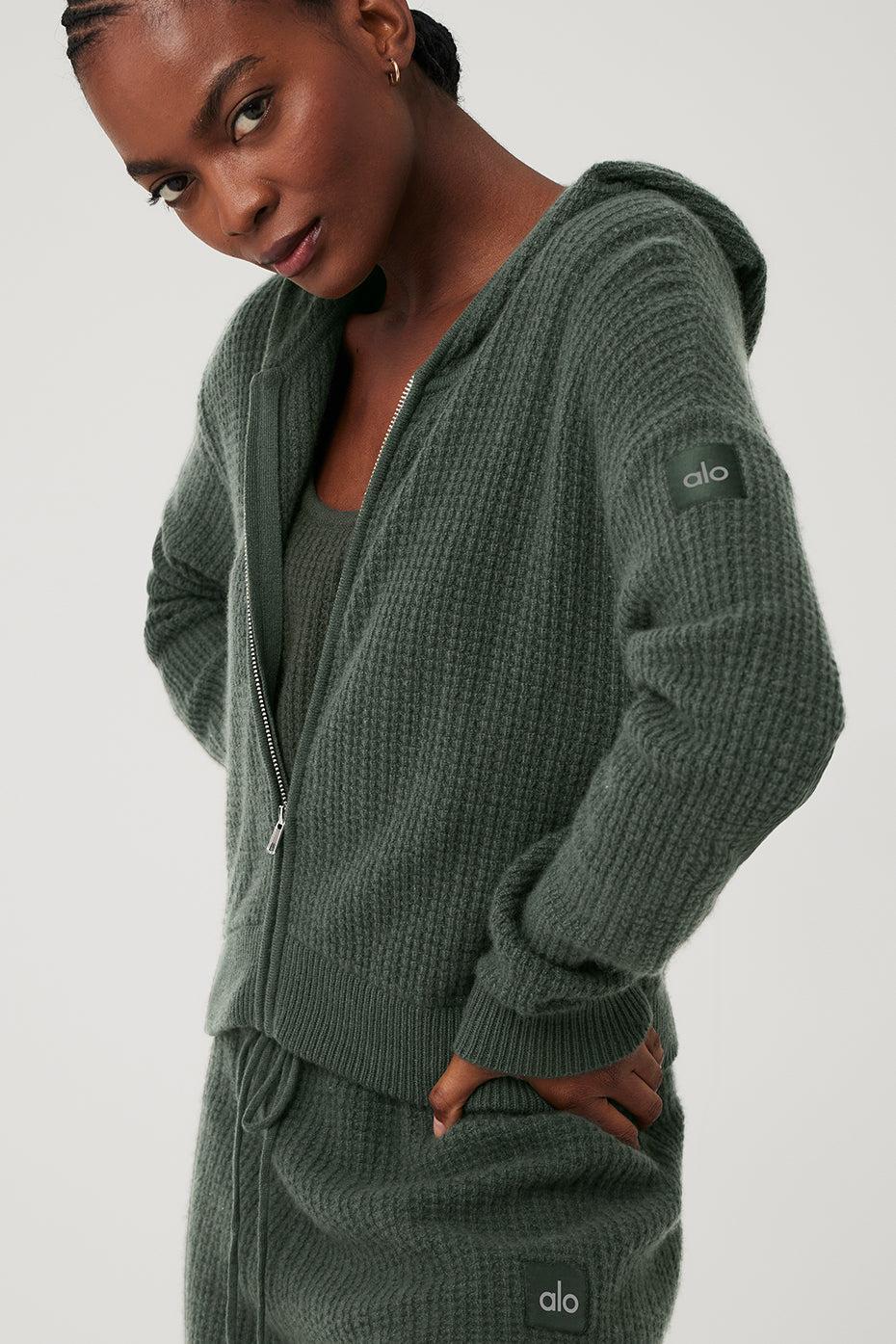 Cashmere Plush Waffle Full Zip Hoodie - Dark Cactus Female Product Image