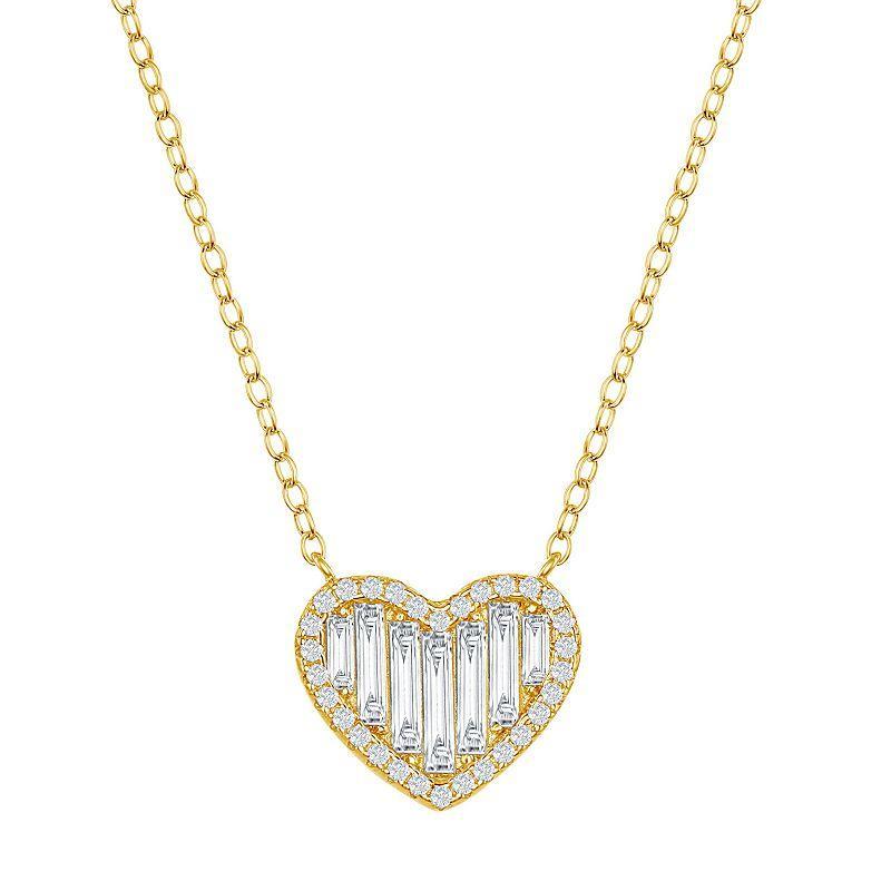 Sterling Silver Round & Baguette Cubic Zirconia Heart Necklace, Womens Gold Tone Product Image