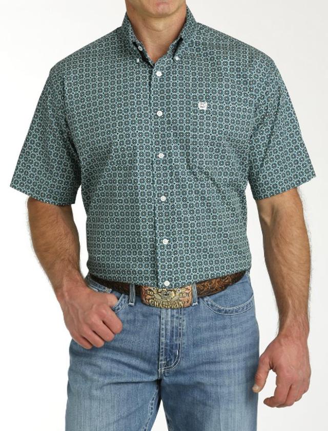 Cinch® Men's S/S Teal Geo Print Button Shirt Product Image