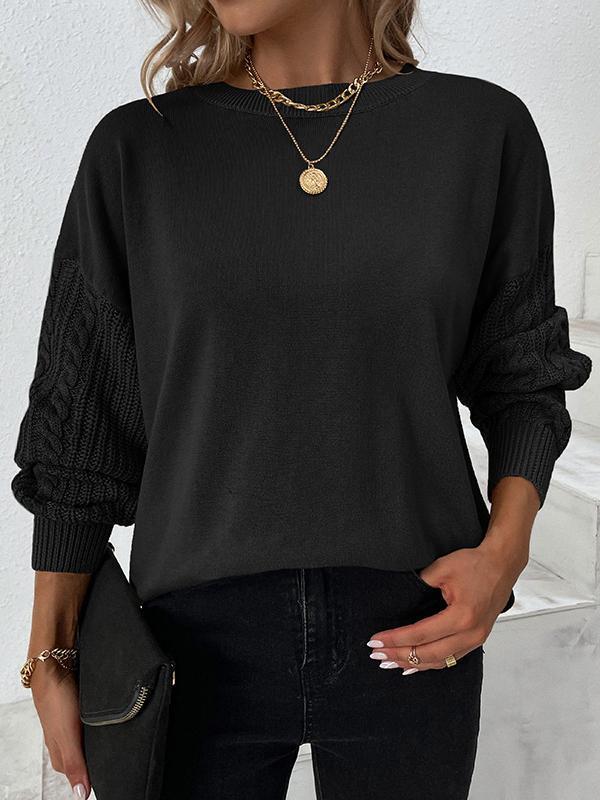  Knitted Twist Long Sleeves Solid Color Round-Neck Sweater Tops Product Image