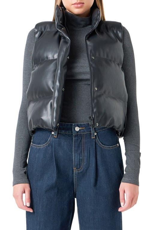 Grey Lab Faux Leather Crop Puffer Vest Product Image