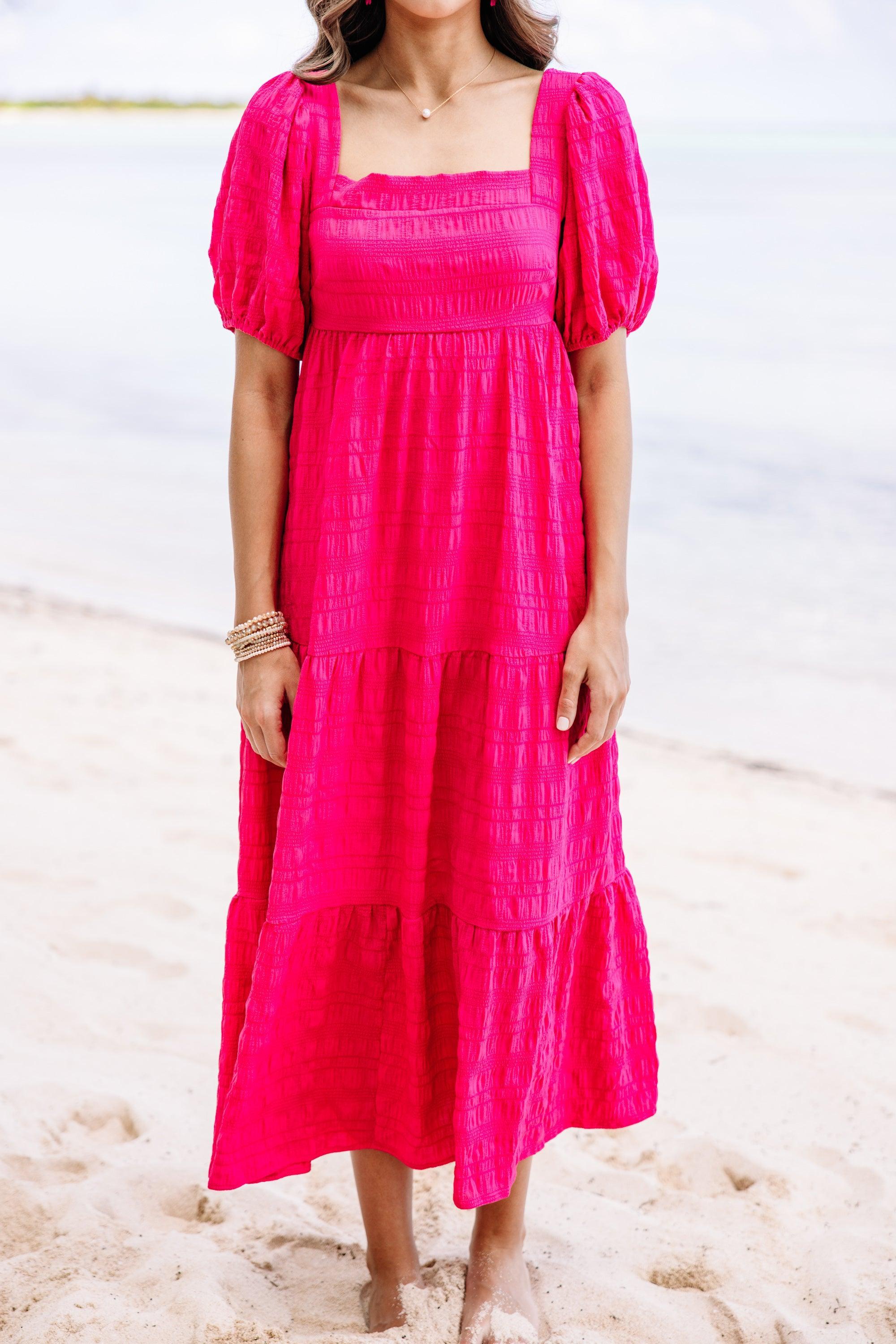 Think About It Fuchsia Pink Midi Dress Female Product Image